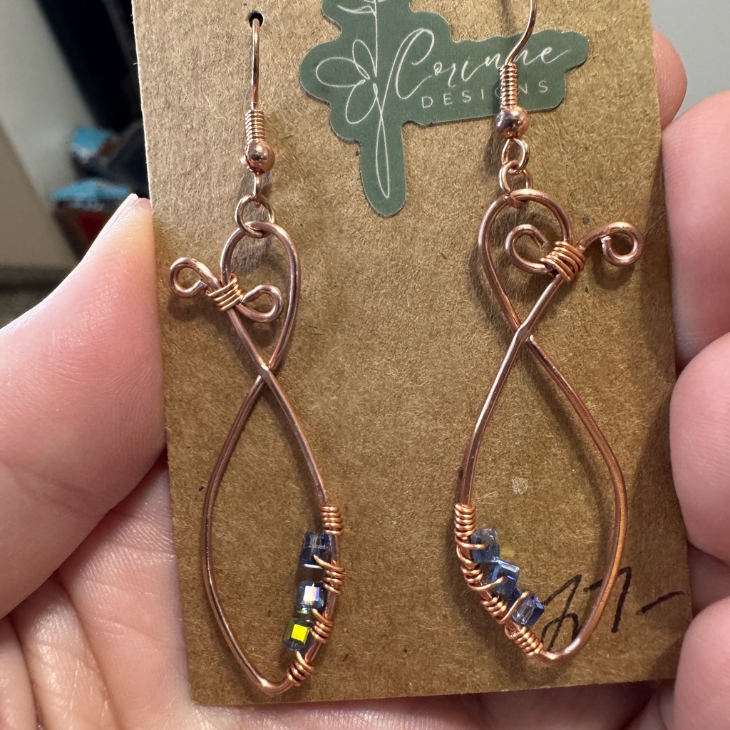 Artisanal Brown And Blue Wire Earrings